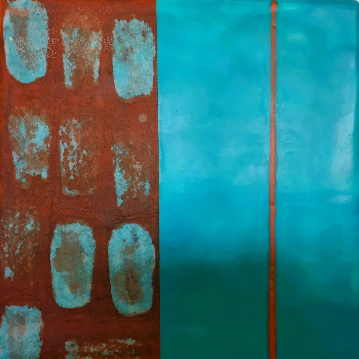 Line Dance 3 — Encaustic on panel · 10" × 10"